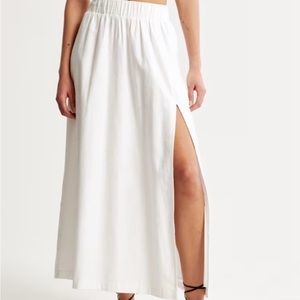 Abercrombie Linen-Blend High Slit Maxi Skirt (White: L)